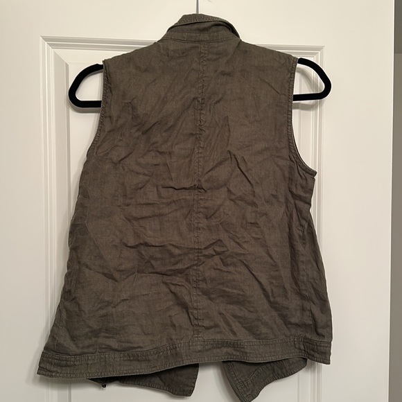 Double sided side zipper khaki linen vest - Picture 3 of 4